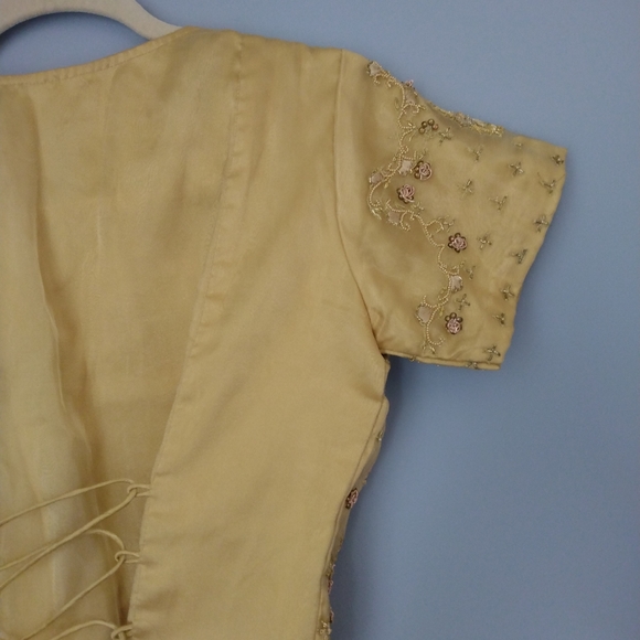 Gold Color Long Lehenga With laced back Choli Indian Traditional Dress 2 piece - Picture 9 of 10